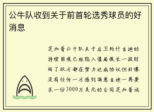 公牛队收到关于前首轮选秀球员的好消息